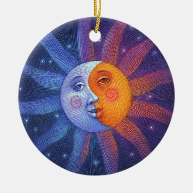 Ornement En Céramique Sun et alignement parfait d'éclipse de lune (Devant)