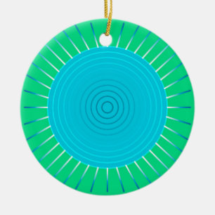 Ornement En Céramique Sunburst géométrique moderne - bleu et vert Jade