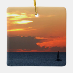 Ornement En Céramique Sunset Clouds and Sailboat Seascape