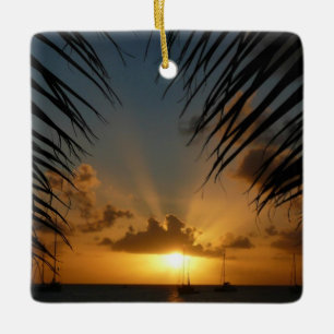 Ornement En Céramique Sunset Through Palm Fronds