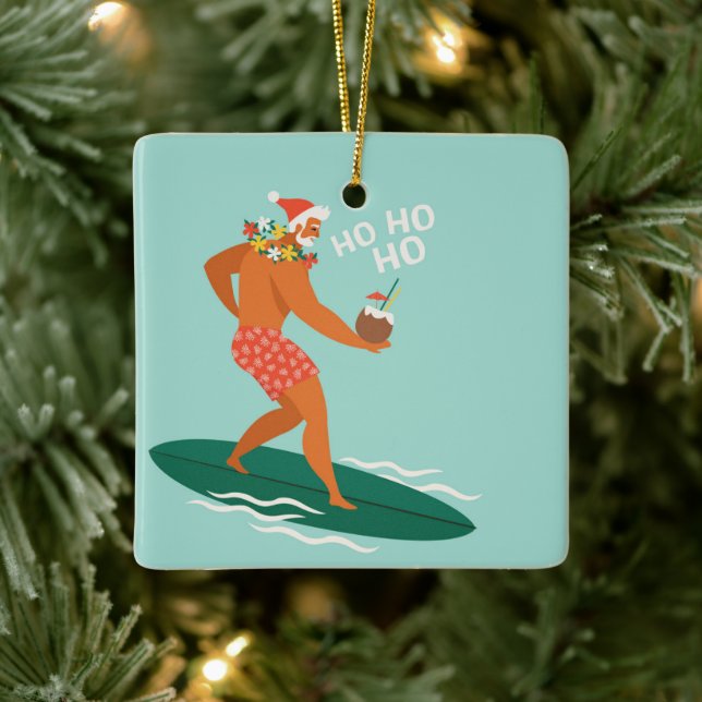 Ornement En Céramique Surf Père Noël (Arbre)