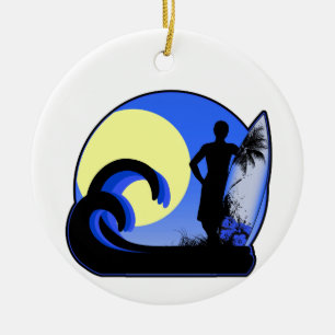 Ornement En Céramique Surfer bleu au coucher du soleil