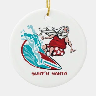 Ornement En Céramique Surf'n Père Noël