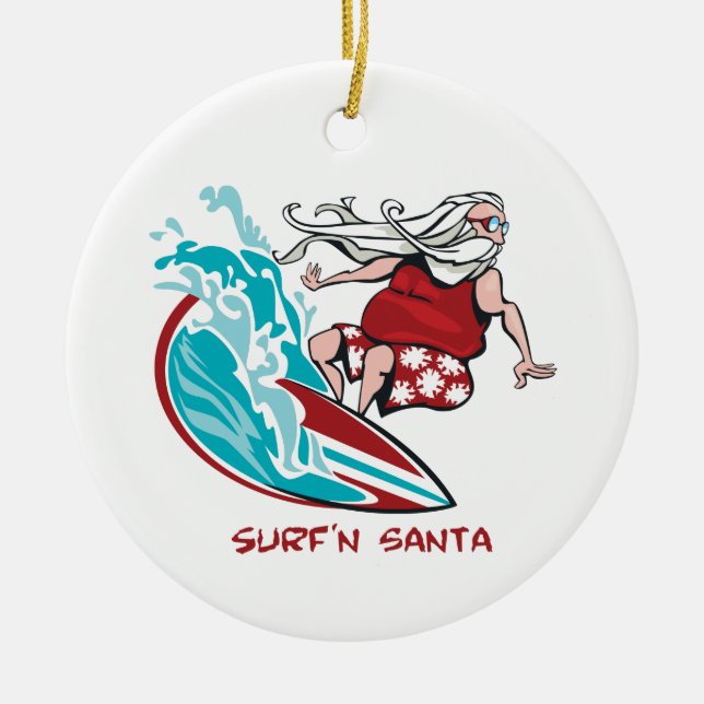 Ornement En Céramique Surf'n Père Noël (Devant)