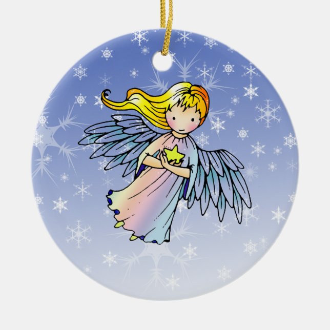 Ornement En Céramique Sweet Angel tenant l'ornement de Noël étoile (Devant)