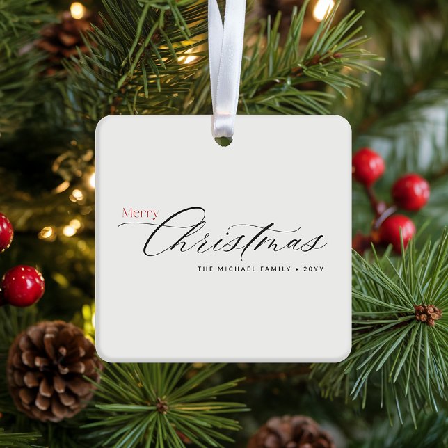 Ornement En Céramique Sylish Handwritten Christmas Family Photo Name (Créateur téléchargé)