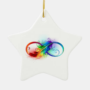 Ornement En Céramique Symbole d'infini avec plume arc-en-ciel