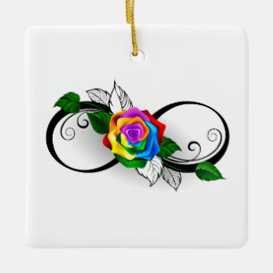 Ornement En Céramique Symbole d'infini avec Rose arc-en-ciel