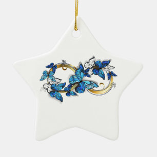 Ornement En Céramique Symbole infini de papillons Morpho bleus