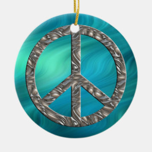 Ornement En Céramique Symbole PEACE - ARGENT vagues bleues