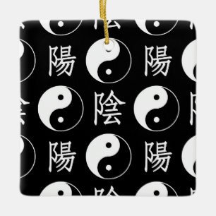 Ornement En Céramique Symbole Yinyang noir Motif de texte chinois