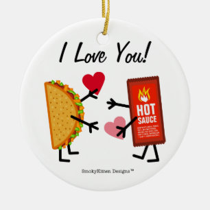 Ornement En Céramique Taco et sauce chaude - je t'aime !