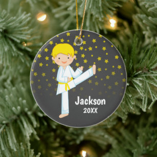 Ornement En Céramique Taekwondo Yellow Belt Blonde Boy Personalized