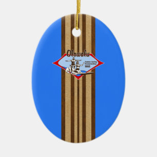 Ornement En Céramique Tandem Surf Hawaiian Faux Wood Surfboard