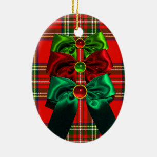 ORNEMENT EN CÉRAMIQUE TARTAN ÉCOSSAIS AVEC LES ARCS VERTS ROUGES DE NO