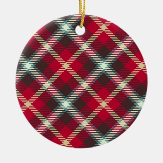 Ornement En Céramique Tartan Motif Plaid Design Noël (Devant)