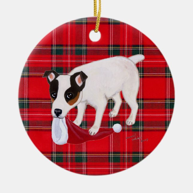 Ornement En Céramique Tartan personnalisé de Jack Russell Terrier de (Devant)