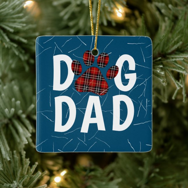 Ornement En Céramique Tartan Plaid Chien Papa Pawprint (Arbre)
