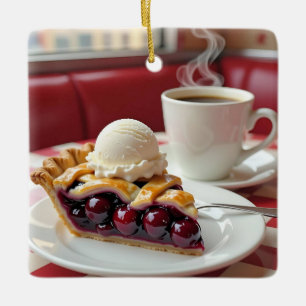 Ornement En Céramique Tarte cerise, crème glacée vanille et café