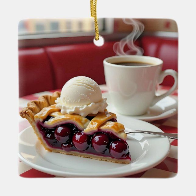 Ornement En Céramique Tarte cerise, crème glacée vanille et café (Devant)
