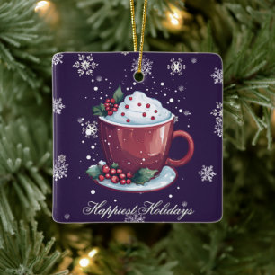 Ornement En Céramique Tasse de chocolat chaud de Noël   Violet