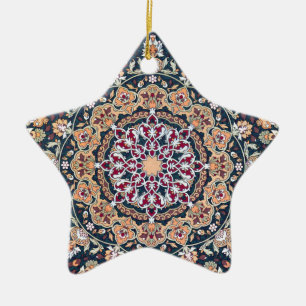 Ornement En Céramique Tazhib décoré de l'art persan fonds damassé bleue