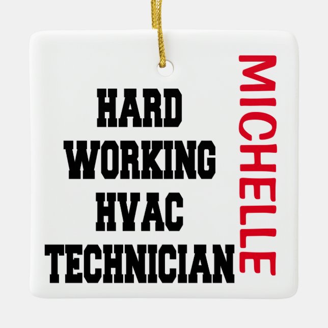 Ornement En Céramique Technicien HVAC à travail dur PERSONNALISÉ (Devant)