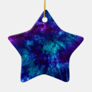 Ornement En Céramique Teinture Tie Dye/Bleu et Vert