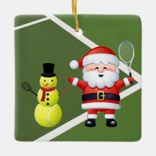 Ornement En Céramique Tennis personnalisé Snowman et Père Noël