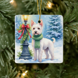 Ornement En Céramique Terrier Bedlington Lampe de Noël Aquarelle