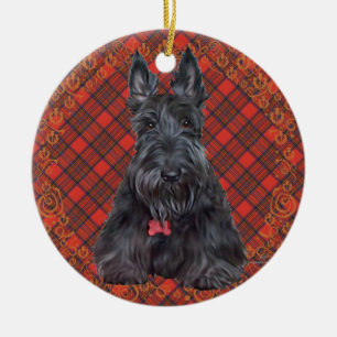Ornement En Céramique Térrier écossais sur tartan