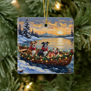 Ornement En Céramique Terrier Staffordshire américain bateau de Noël