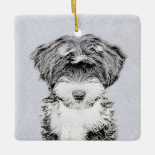 Ornement En Céramique Terrier tibétain peignant - art original mignon d