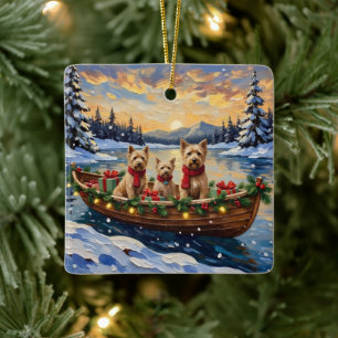 Ornement En Céramique Tervueren à poil doux Noël Bateau Fêtes