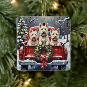 Ornement En Céramique Tervueren West Highland White Terrier Noël Camion