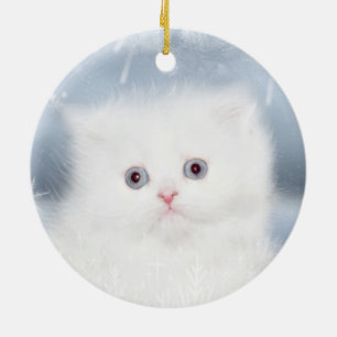 Ornement En Céramique Tête de chaton perse blanc