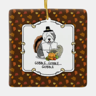 Ornement En Céramique Thanksgiving Old English Sheepdog (Gris 1) Fun