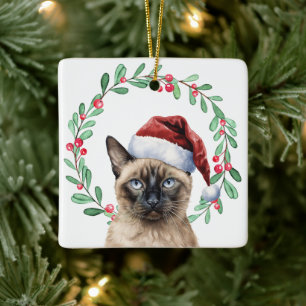 Ornement En Céramique Thème Noël de chats de Siamese