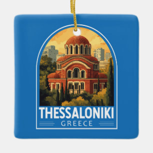 Ornement En Céramique Thessalonique Grèce Agios Pavlos Travel Art Retro
