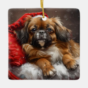 Ornement En Céramique Tibétain Épagneul Chien Noël Festif