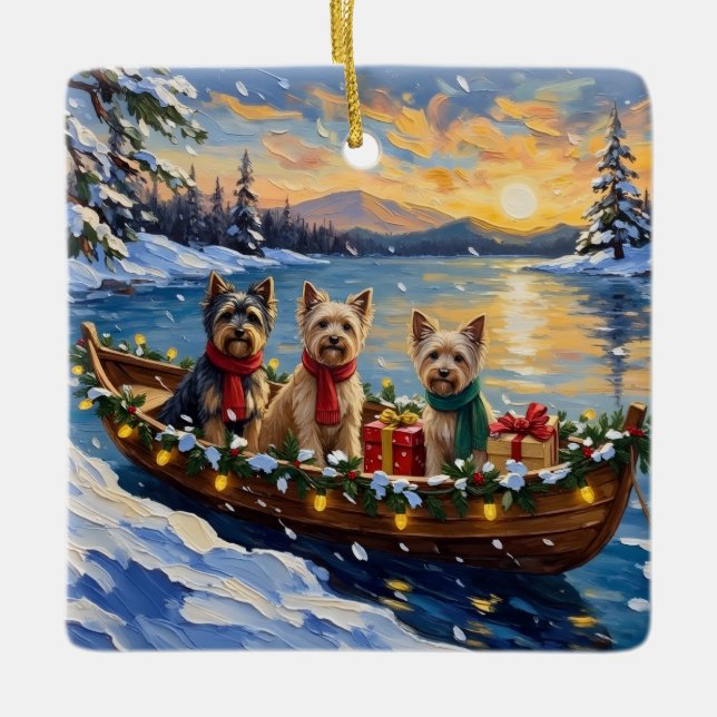 Ornement En Céramique Tibetan Terrier Christmas Boat Holiday (Devant)