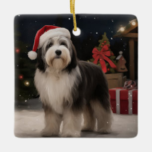 Ornement En Céramique Tibetan Terrier dans la neige Noël 