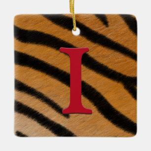 Ornement En Céramique Tiger Fur Personalized Monogram & Message Alphabet