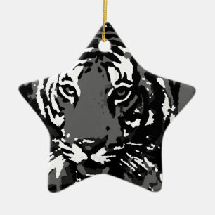 Ornement En Céramique Tigre noir blanc Pop Art
