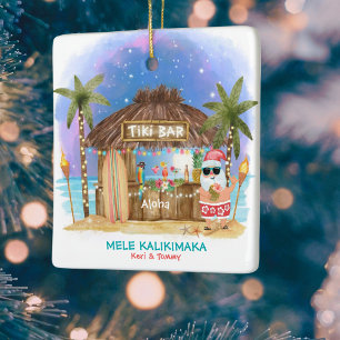 Ornement En Céramique Tiki Beach Bar Moonlight Père Noël Tropical Christ