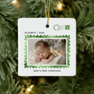 Ornement En Céramique Timbre spécial livraison premier Noël de bébé Phot