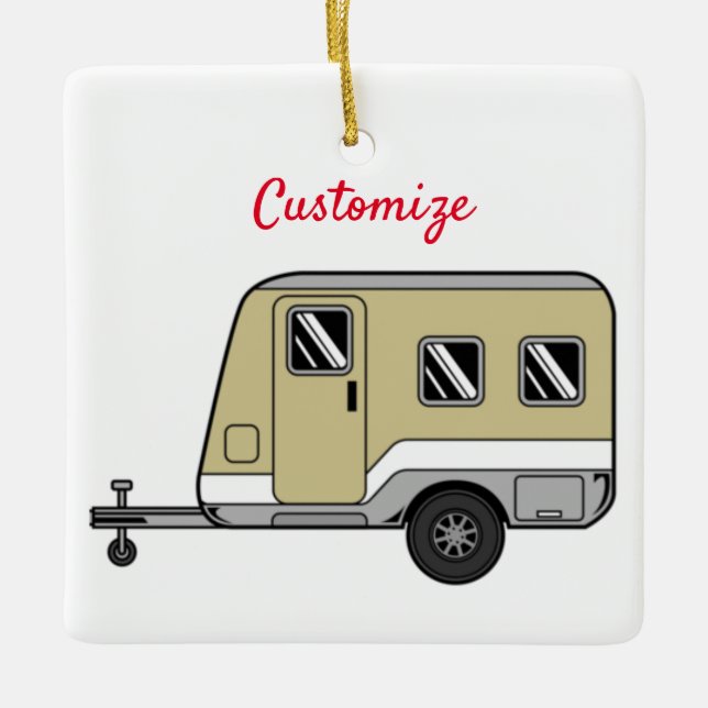 Ornement En Céramique Tiny Tan Caravan Camper Thunder_Cove (Devant)