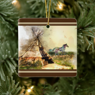 Ornement En Céramique Tipi personnalisé et Pony Tepee Cheval Noël