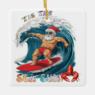 Ornement En Céramique Tis The Sea-Sun - Surf Père Noël