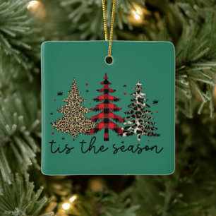 Ornement En Céramique "Tis the Season" Plaid Leopard Christmas Trees